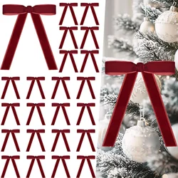Set of 12 Burgundy Velvet Christmas Bows with Twist Ties - 18cm (24pcs Burgundy)