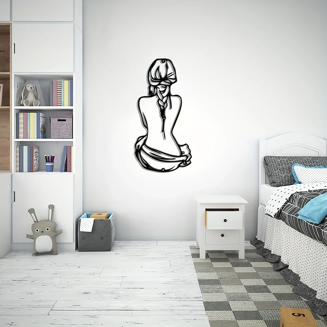 

Braid Hair Woman Wall hanging Sign, Minimalist Line, Metal Wall Decor, Woman Shape Wall Art, Modern Home Decor, background Gift