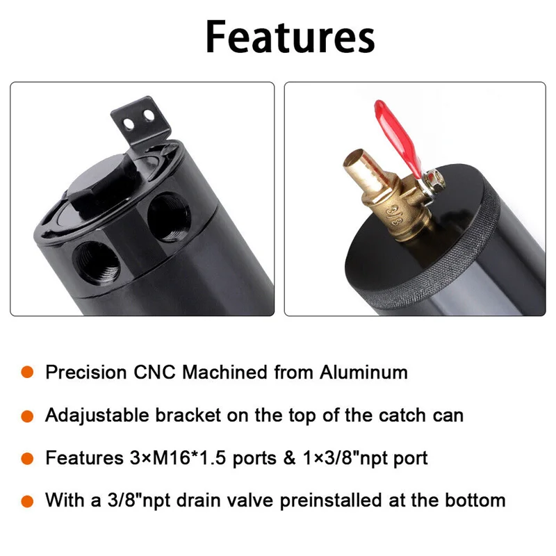 Serbatoio di raccolta dell'olio a 2 porte con deflettore in alluminio Billet NPT universale da 3/8 