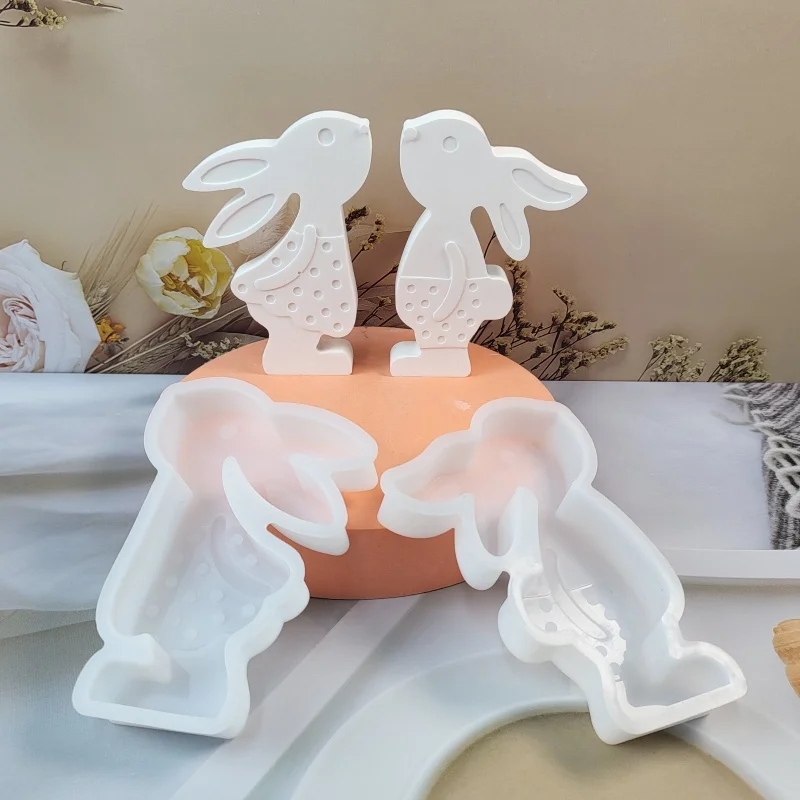 Silicone Mold Easter Rabbit Bunny Candle Silicone Moulds Gypsum Car Mounted Incense Expanding Aromatherapy Candlestick Decoration Mould