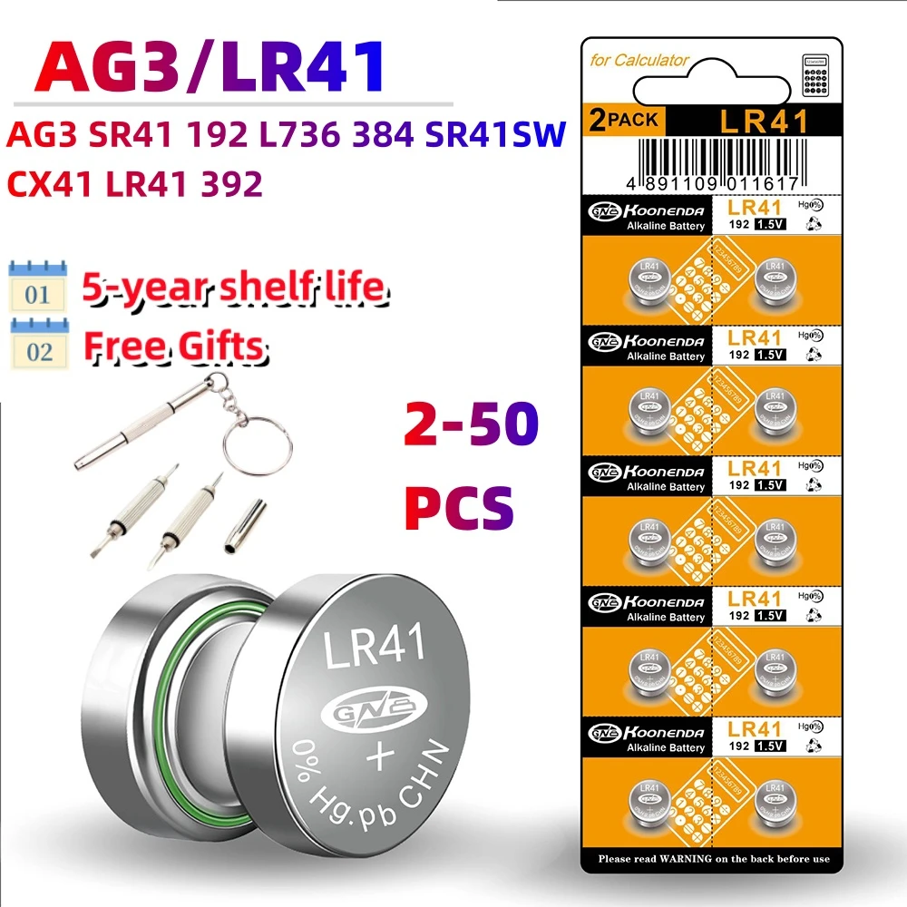 

High Capacity 2-50Pcs LR41 Alkaline Batteries AG3 L736 392 384 192 Premium 1.5V Button Coin Cell Batteries for Medical devices