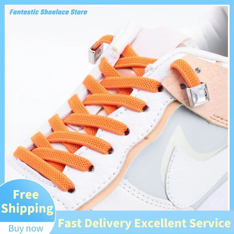 New Square Colored Diamond Buckle Laces Without Tie Elastic Flat Shoelaces Sneakers Creative Quick No Tie Shoelaces Kids Adult