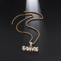 Hip Hop Ice Out Square Crystal S-A-V-A-G-E Letter Pendant Necklace for Men and Women Street One Last Party Trendy Jewelry Gift 4