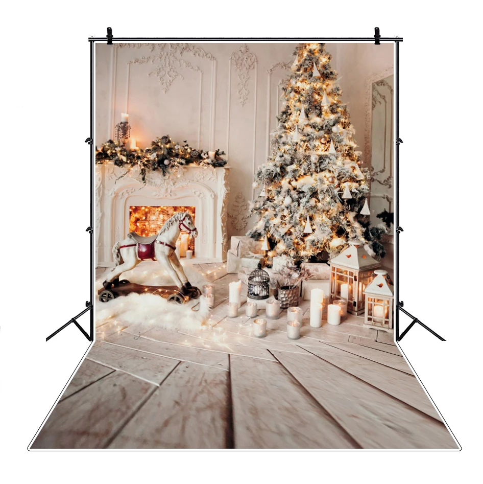 Christmas Photography Background Forest Trees Window Xmas Trees Fireplace Family Portrait Decor Backdrop For Photo Studio