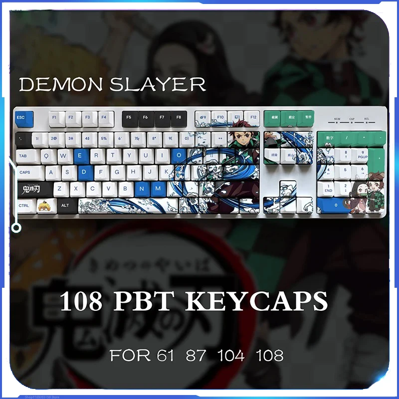 

Keycap Xda Profile Demon Slayer Tanjirou Anime Pbt Keycaps English Diy 108 Keys Dye-Sub Custom Keycap For Mechanical Keyboard