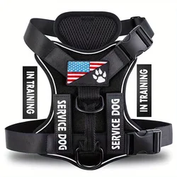 Reflective Adjustable Dog Vest Harness with Soft Oxford Fabric and Customizable Patches - M (Black)