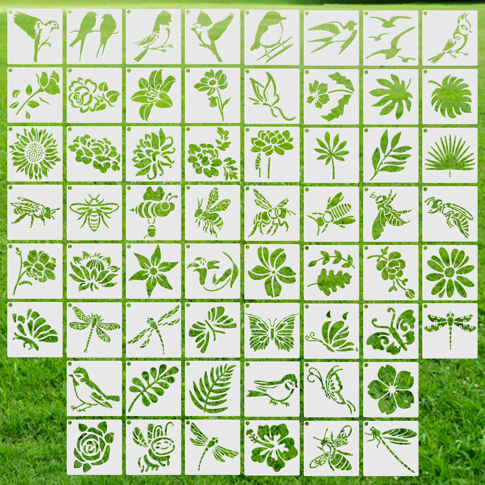 Stencil per pittura su tela in legno Stencil riutilizzabile Modello artistico Modelli di disegno assortiti Stencil floreali per uccelli decorativi - immagine 2