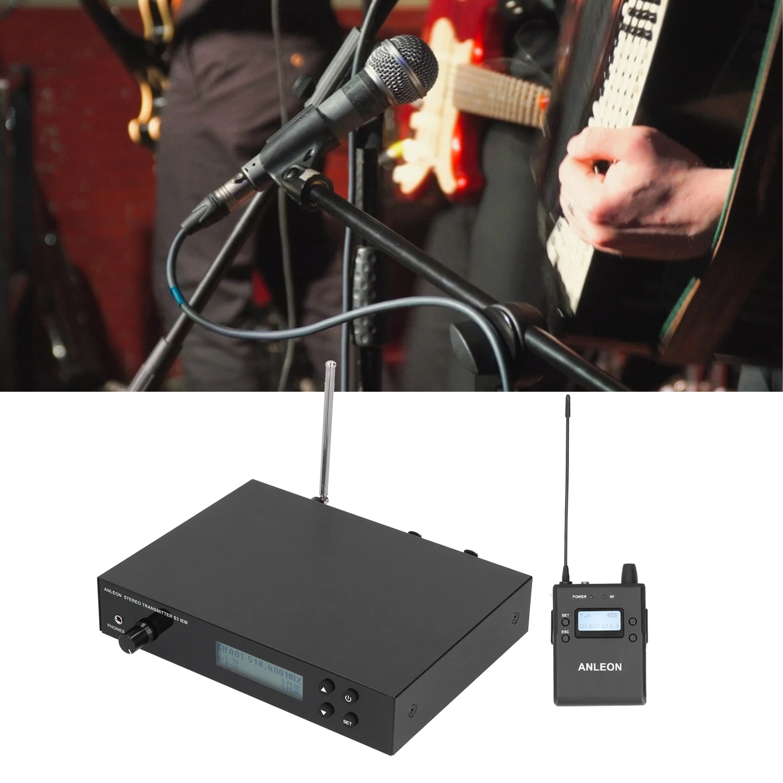ANLEON S3 IEM Stereo Wireless In-Ear Monitor System Ear Return System 518-554MHz 110-240V with 2 Receivers