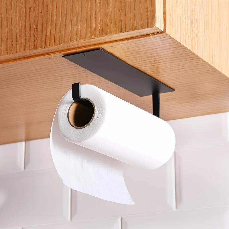 Kitchen Carbon Steel Paper Towel Holder No Punch Cabinet Paper Shelf Household Roll Hanger Plastic Wrap Rag Storage Rack paper towel holder paper towel rack