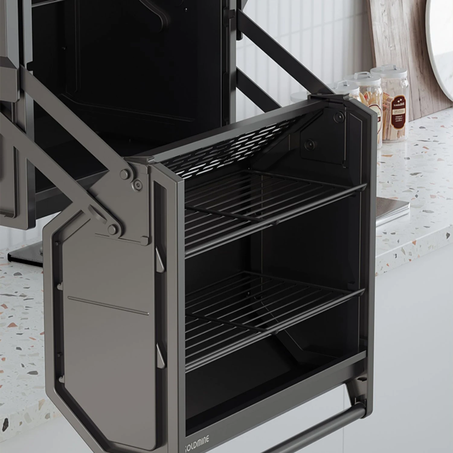 Goldmine Factory Double Cabinet Pull Down Glass Kitchen Lifted Basket Lifting Lift Elevator For Kitchen Wall Cabinet