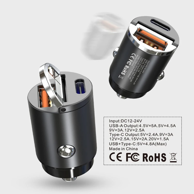 USB Car Charger Quick Charge SCP QC4.0 QC3.0 30W Type C PD Car Fast Ch