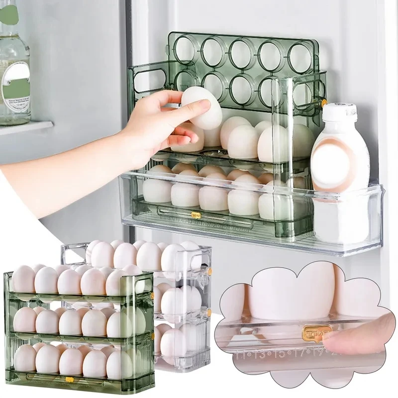 

New Egg Refrigerator Storage Box Can Be Reversible Three Layers of 30 Egg Cartons Home Kitchen Egg Tray Multi-layer Egg Rack