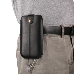 Luxury Leather Magnetic Belt Clip Phone Case Pouch - Men’s Waist Bag Holster Cover - L (7.2 Inch) (Black)