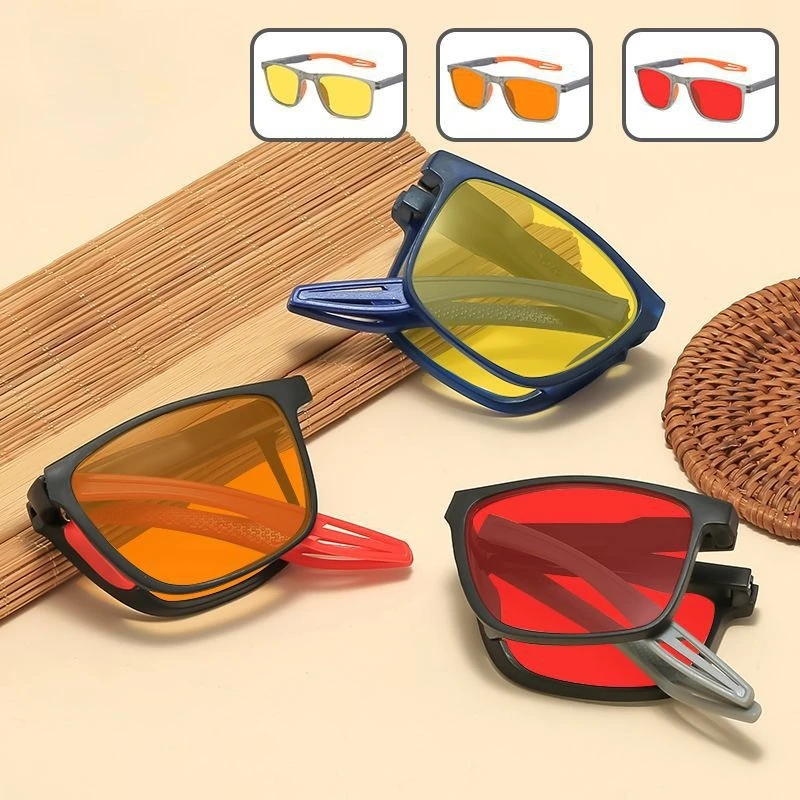 Unisex Portable Folding Minimalist Anti-Blue Light Glasses with Orange-Red Lenses