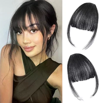 Frangia sintetica ad aria finta Estensione naturale dei capelli Frange anteriori Parrucchino Nero Marrone Clip in frangia Doppi basette Styling dei capelli
