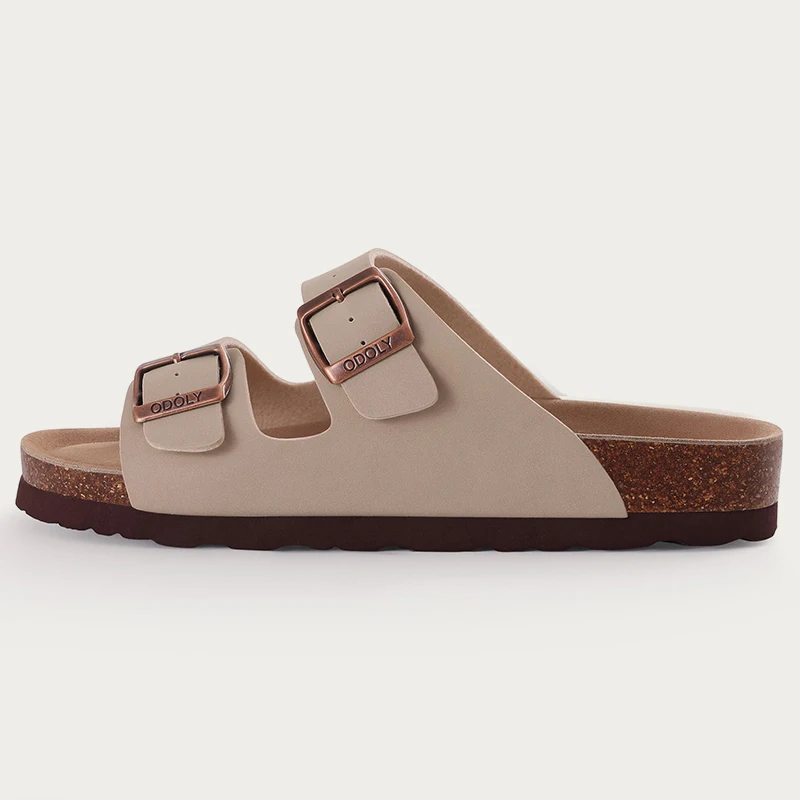 Bebealy 2024 Women Cork Slippers Summer Flat Slippers Women Mules Outdoor Soft Beach Sandals With Arch Support Adjustable Buckle