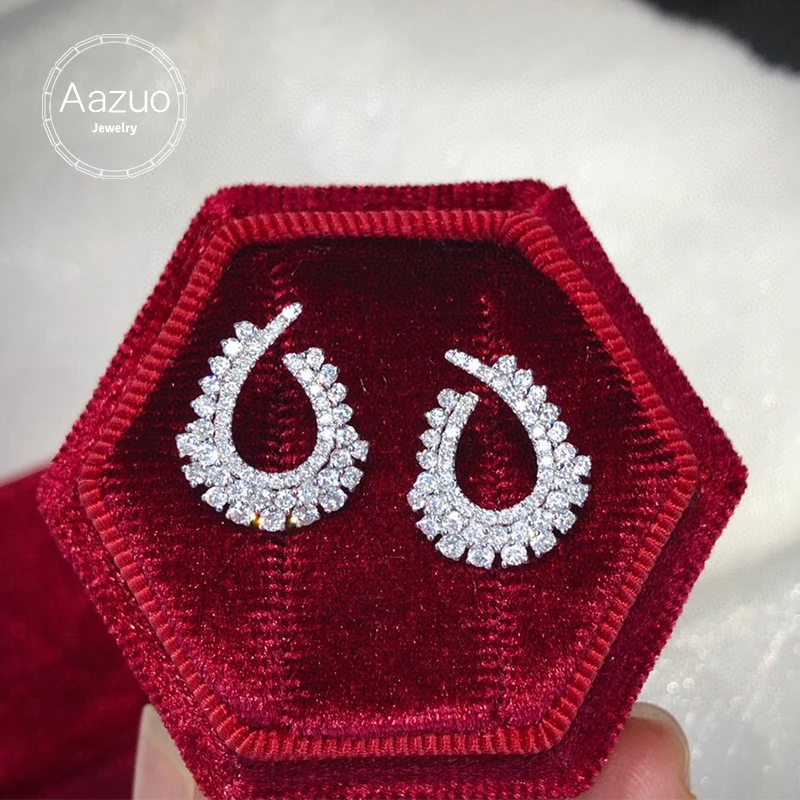 Aazuo 18K Solid White Gold Real Diamond 0.9ct Big WaterDrop Stud Earring Gifted For Women Wedding Birthday Party Upscale Jewelry