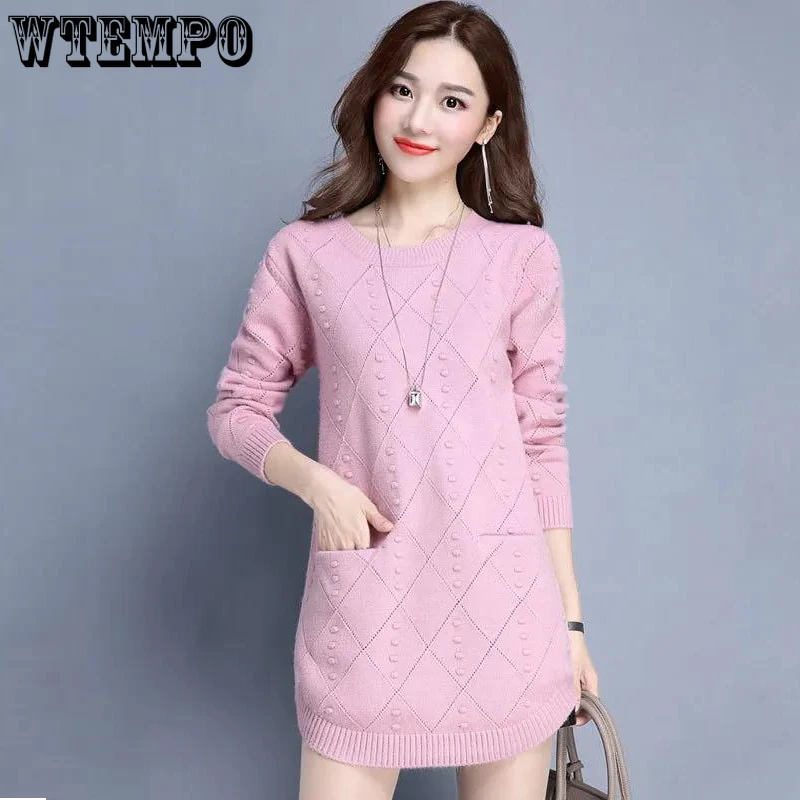 Women\'s Sweaters Long O-Neck Knitted Sweaters Pullover  Sweater Knitted Tops Warm Thick Winter Female Tops Drop Shipping