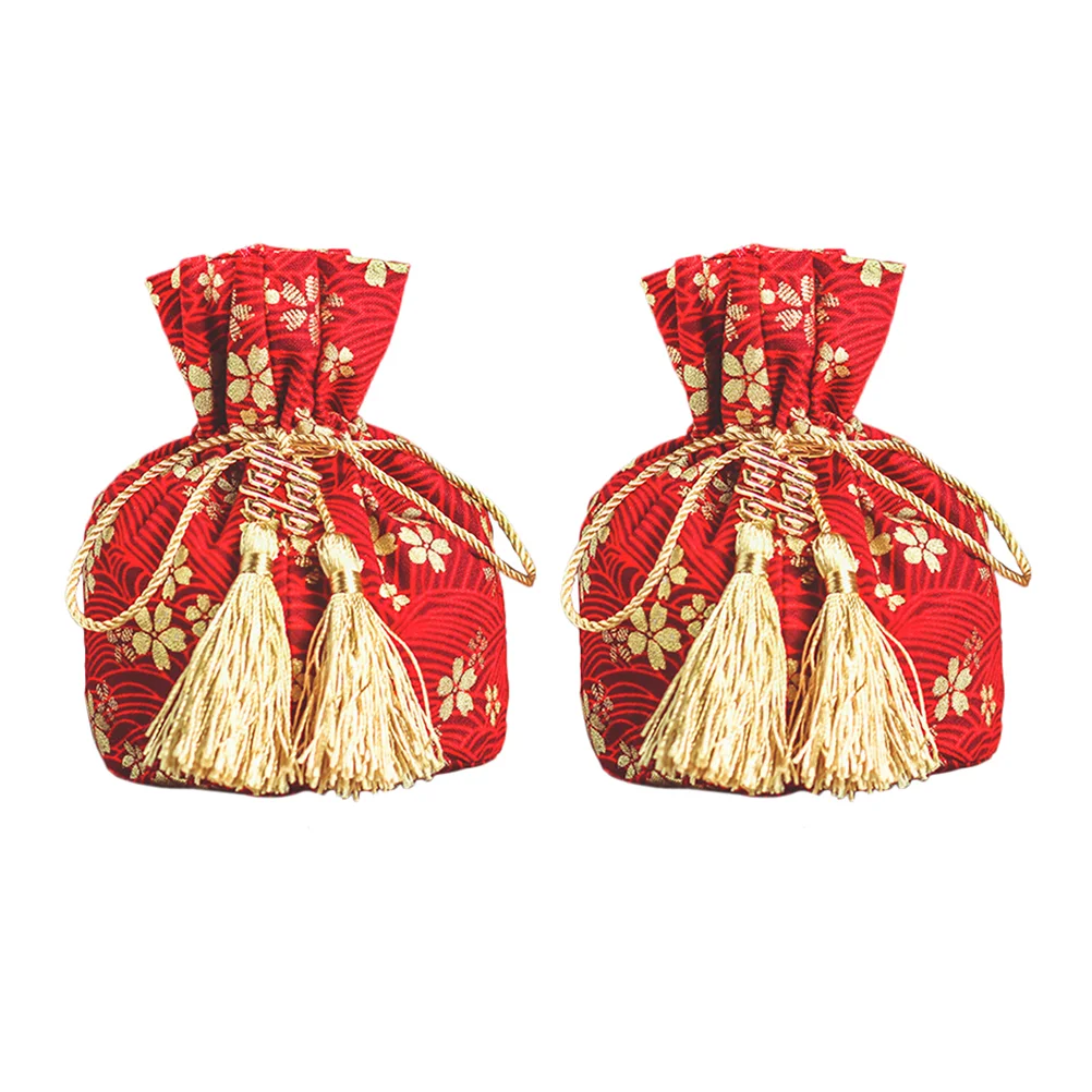 

2Pcs Wedding Candy Bags Red Wedding Favor Bags Drawstring Candy Bags Party Supplies