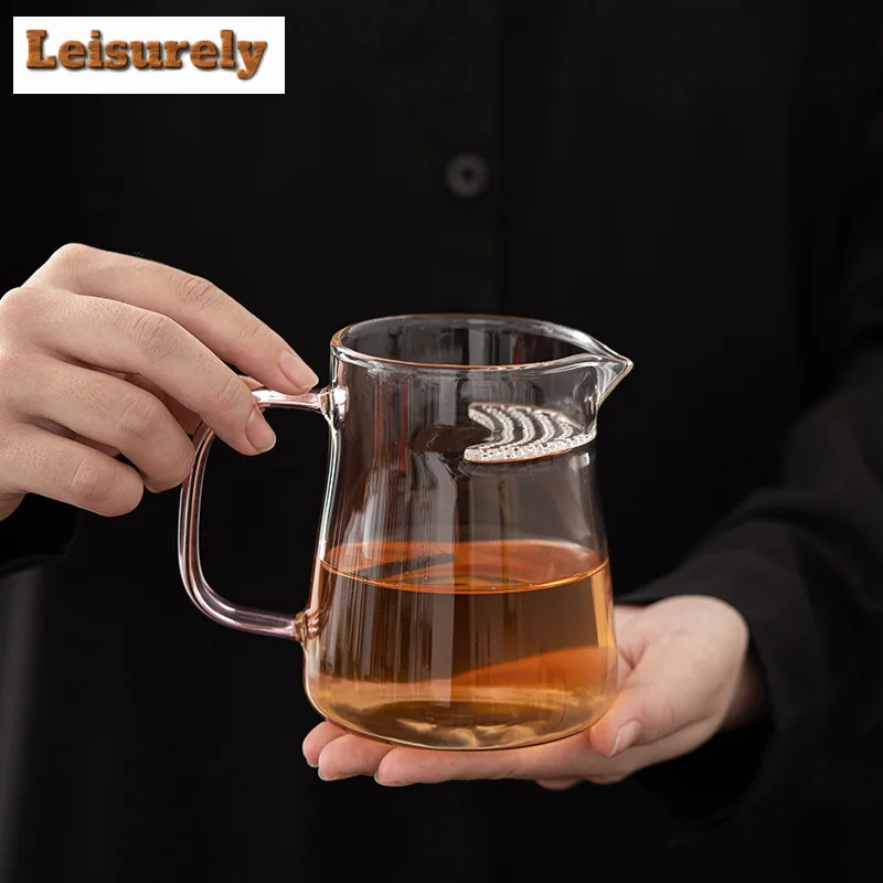 460ml Japanese Style Crescent Glass Fair Cup Thickened Heat-resistant Tea Pitcher Transparent Tea Separation Filtration Mugs