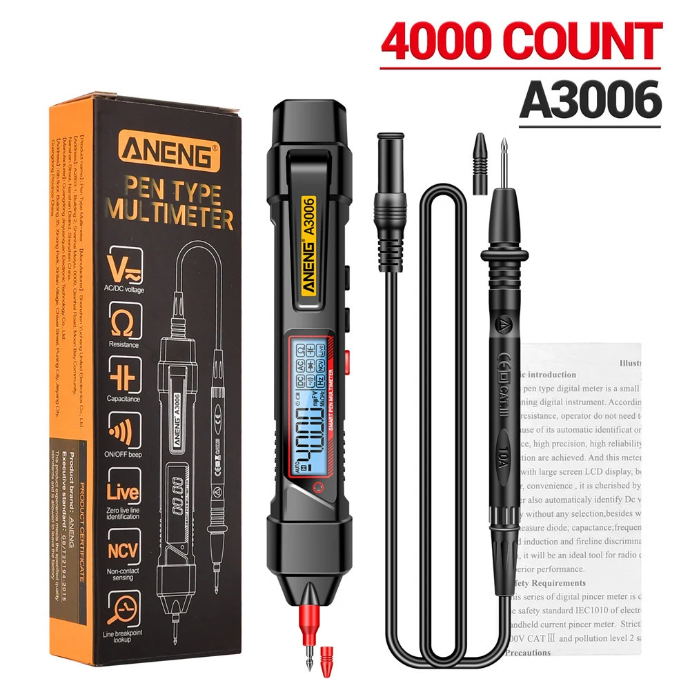 Digital Multimeter Multimeter Tester Analog Multimeter Multifunctional Wire Breakage Sensing Pen A3006 Digital Multimeter High Precision 4000 Counts Professional AC/DC Voltage Tester