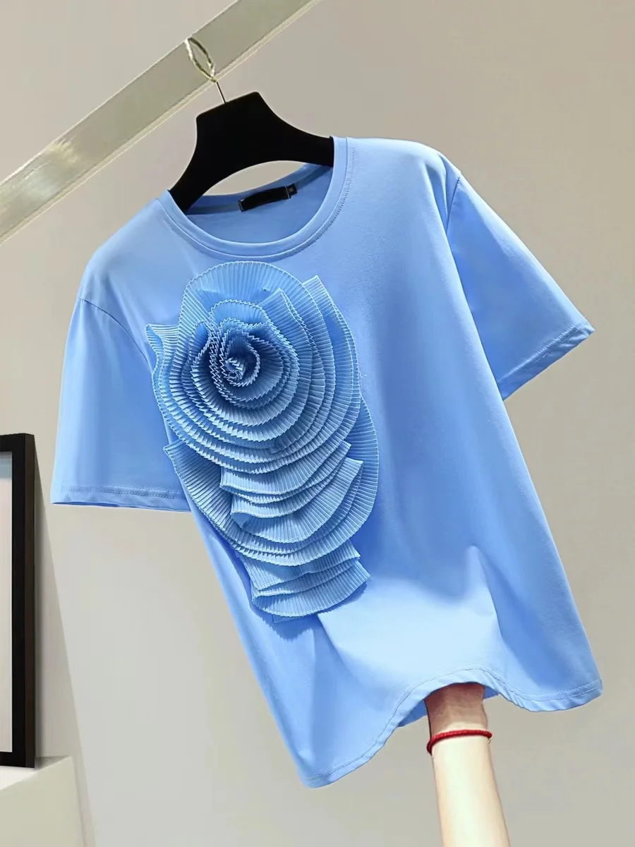 

Футболка женская хлопковая с цветочным принтом, удобная свободная рубашка с коротким рукавом и круглым вырезом, модный топ, лето 2024