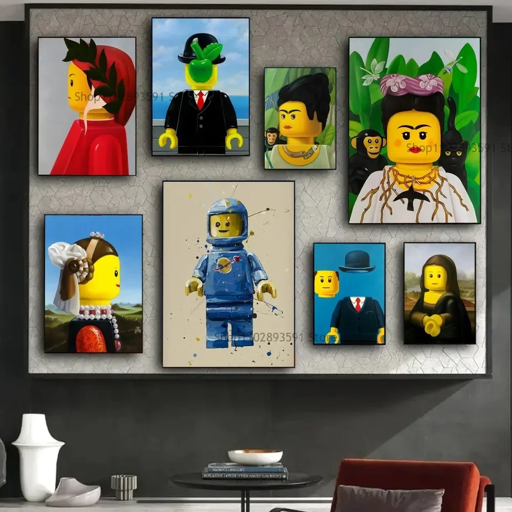 Astratto Divertente Mona Lisa Lego Famoso Poster Carta Stampa Casa Soggiorno Camera Da Letto Ingresso Bar Cafe Art Pittura Decorazione