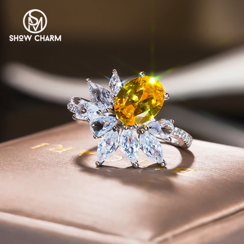 

Classic Topaz Ring Cubic Zirconia S925 Sterling Silver 18k Gold Plated Flower Style Fine Jewelry For Women Gift Luxury Shining