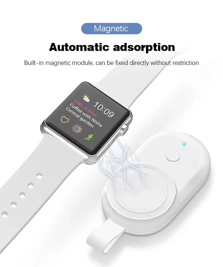 Portable Magnetic Watch Wireless Charger For Apple Watch iWatch 9 8 UItral 7 6 5 4 3 SE 1100mAh Battery Inside Fast USB Charging