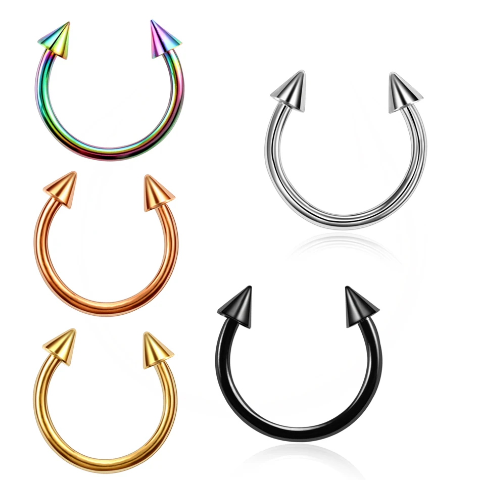 10 teil/los Stahl bcr kreisförmige Lang hantel Septum Piercing Nasenringe Hufeisen Reifen Punk Ohrring Augenbrauen Tragus Lippen Piercing Ring 16g – Detail 11