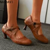NASBAVI Brand Casual Daily Women Pumps Round Toe Strange Heels 6cm Buckle Strap Large Size 45 46 47 Soft Spring Shoes for Lady 1