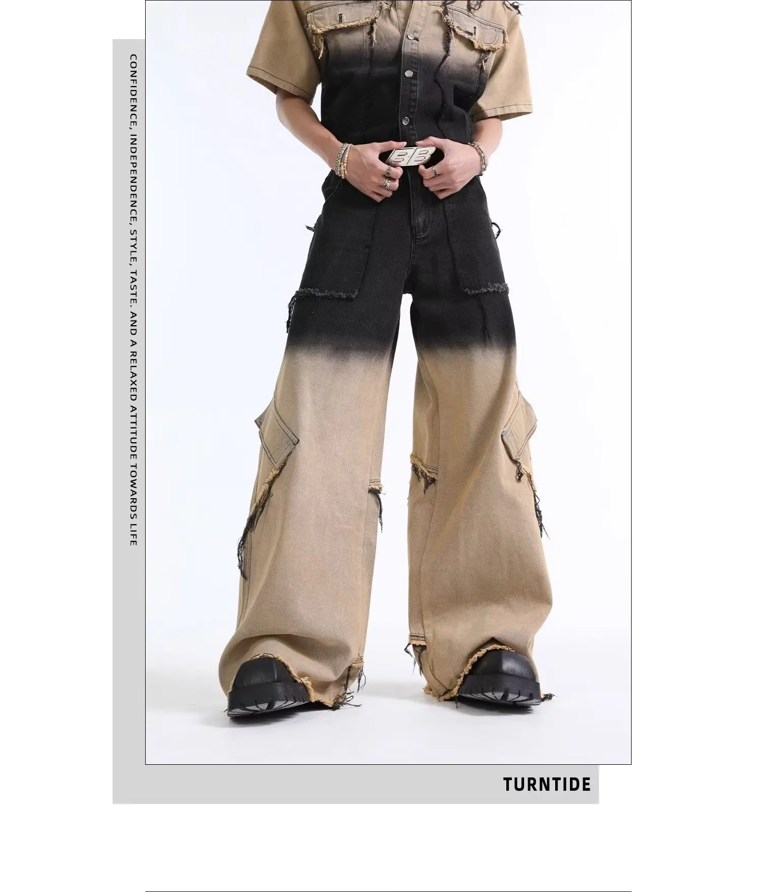 2025 Punk Y2K Stil Khaki Patchwork Baggy Gestapelt Cargo Jeans Hosen Männer Für Kleidung Gerade Streetwear Hosen Pantalon Homme – Detail 10