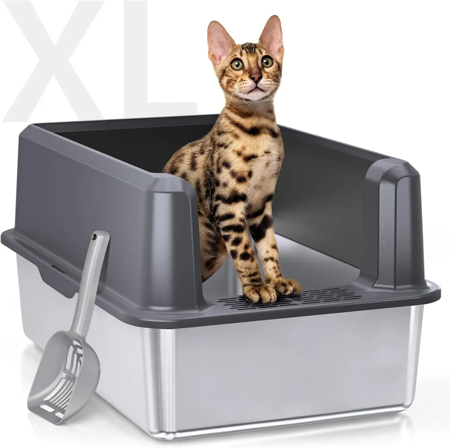 

Закрытый кошачий Наполнитель из нержавеющей стали с крышкой, размер XL, очень большой кошачий наполнитель, металлический кошачий наполнитель, высокая сторона