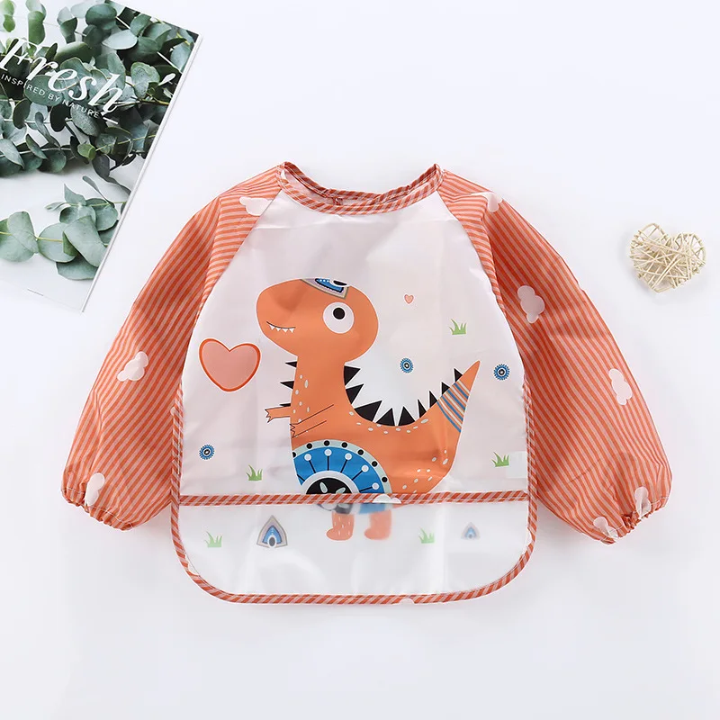 Baby Bibs Cute Colorful Cartoon Waterproof Bib Infant Eating Children Drawing Long Sleeve Pocket Apron Self Feeding Baby 0-3Y images - 6