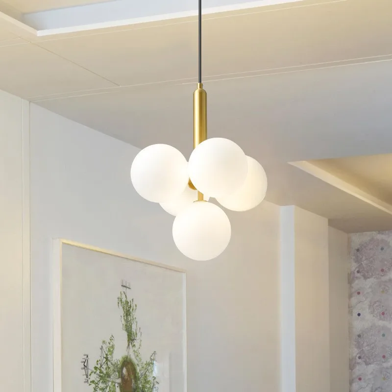 Milky White Glass Round Ball Chandeliers Nordic Magic Bean Bubble Ball Lamps Living Room Bedroom Bedside Dining Table Chandelier