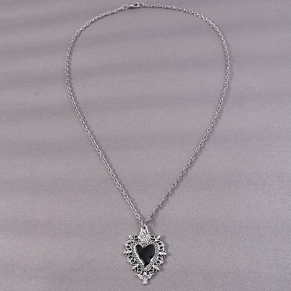 Aihua Vintage Hexe Vampir Herz Halskette Gothic Kreuz Talisman Anhänger Halsketten Steampunk Royal Party Statement Schmuck Geschenke – Detail 5