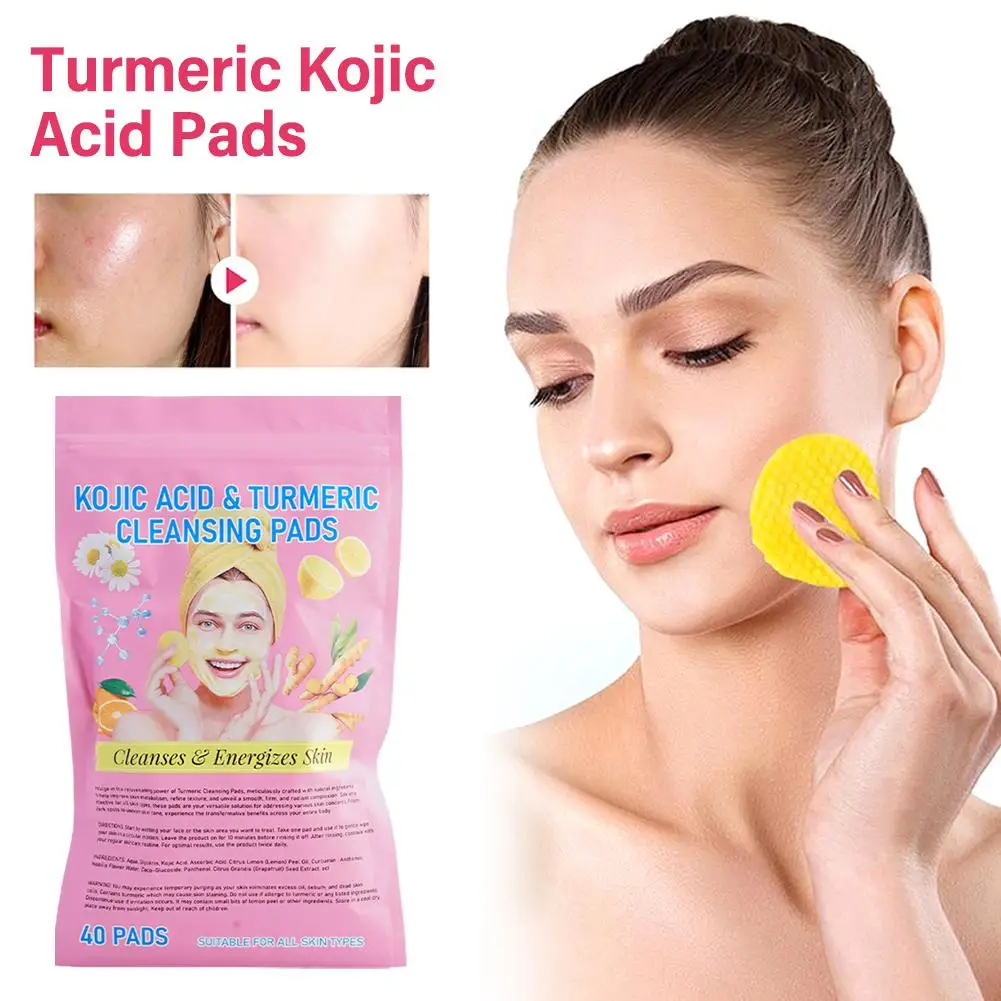 40pcs Turmeric Kojic Acid Cleansing Pads Exfoliating Pads Facial Sponges For Cleansing Exfoliating Daily Skin Care Facial Cleanser Cleansing Pad