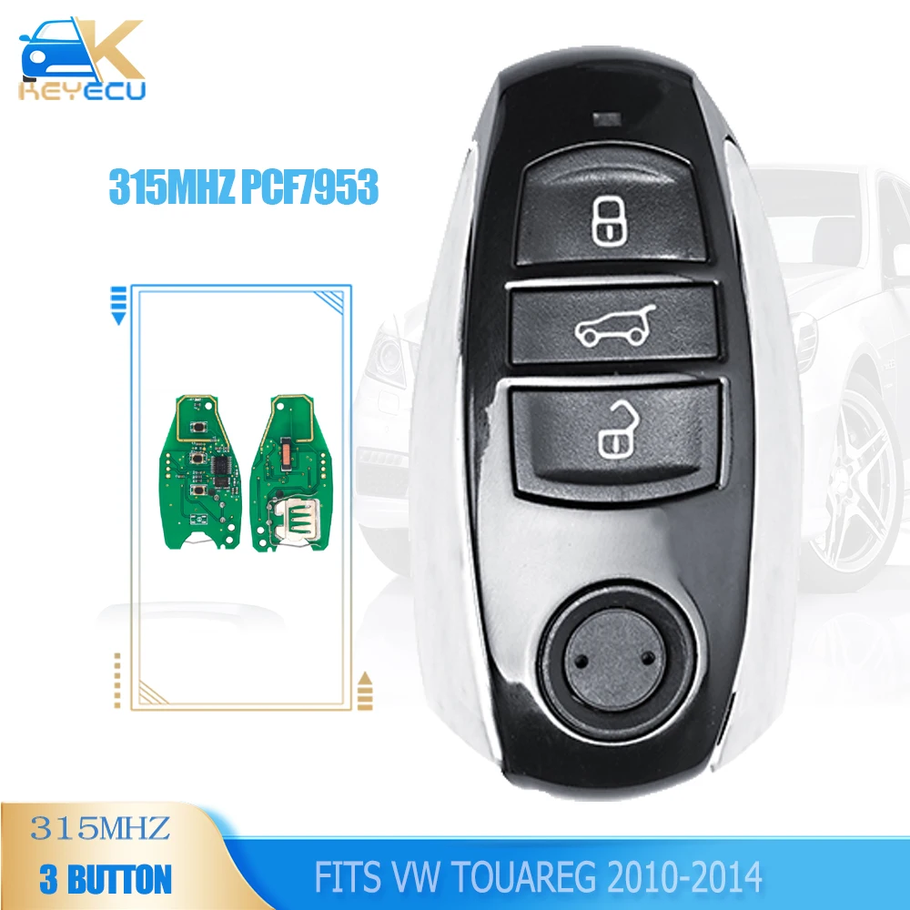 

KEYECU 315MHz/ 433MHz/ 868MHz PCF7945 Chip Smart Remote Key 3 Button With Small key for 2011 2012 2013 2014 Volkswagen Touareg