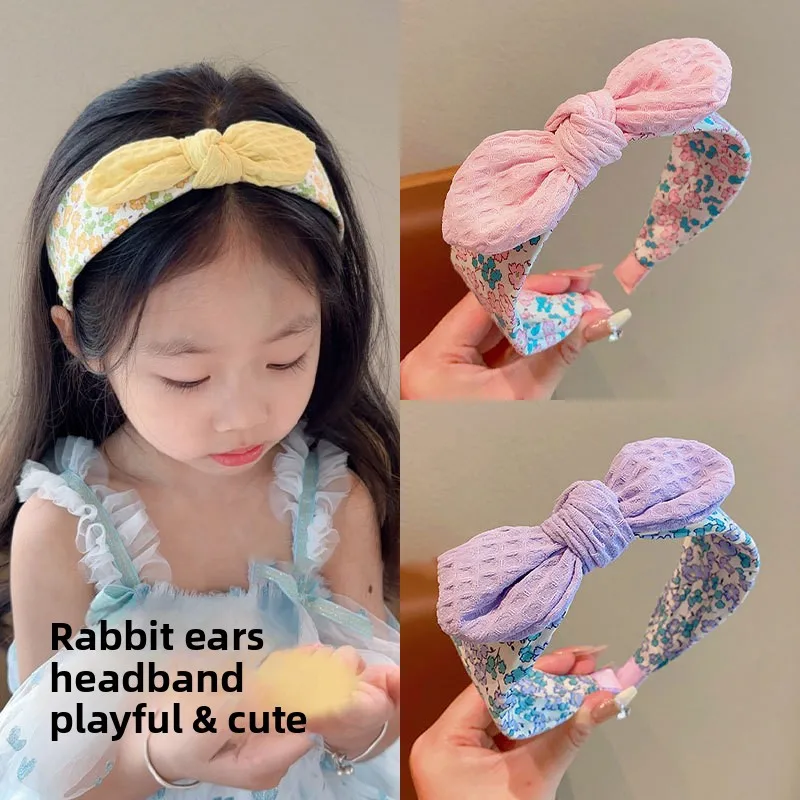 어린이용 3D 리본 토끼 귀 머리띠, 심플하고 넓은 사이드의 달콤한 천 소재 헤어밴드, 여자아이 헤어 액세서리