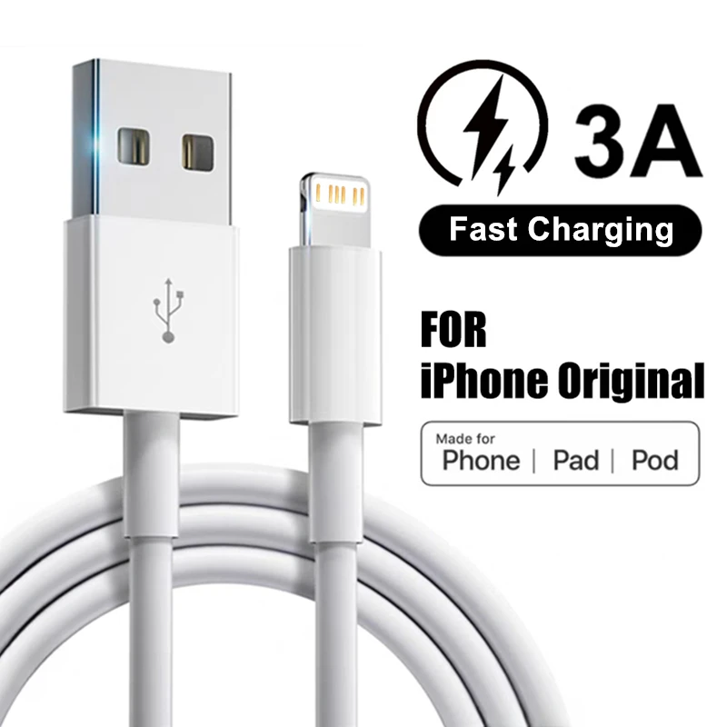 Original USB Fast Charging Cable for Apple iPhone 7 8 14 Plus X XR XS 11 12 13 Pro Max 6 Lighting to USB Cable Data Charger Cord