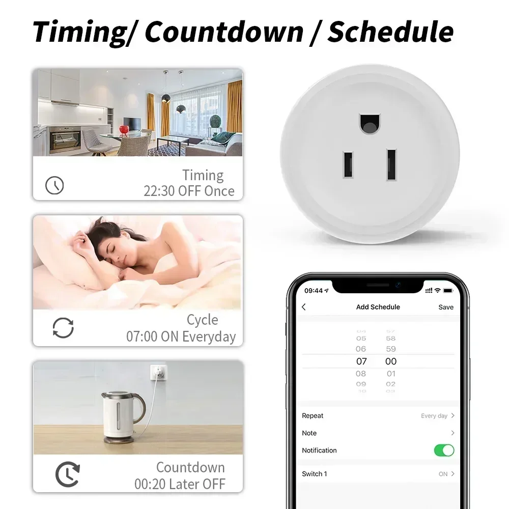 WIFI Socket US Wireless Control Outlet 10A Timing Function APP Remote Control Smart Home Appliances Work With Alexa Google Home