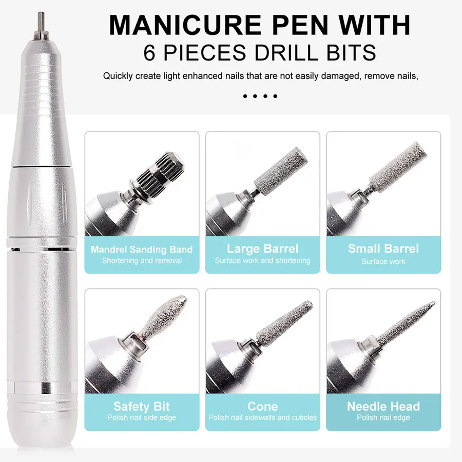 Portable Electric Nail Drill Rig Display Nail Grinder, Professional Nail Polish Grinder Nail Accessories Set 6