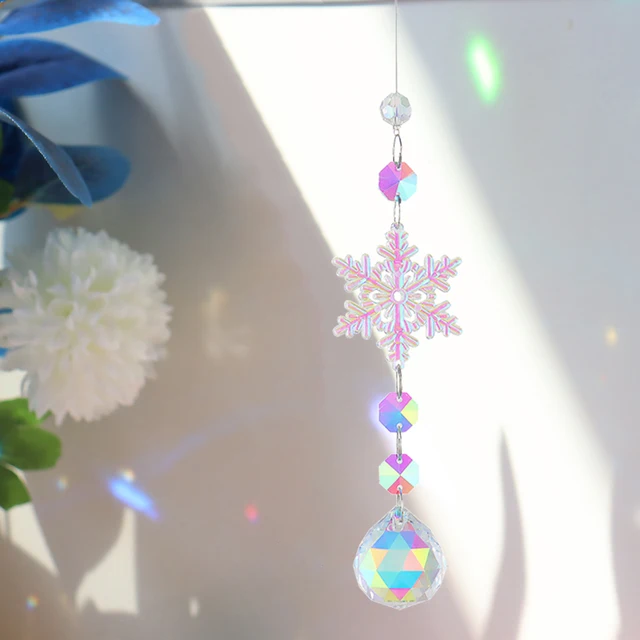 Hópehely Kristály Medál Szélcsengő Prizma Napsütőkkel Fogók Kézikerek Kézzel Készített Ékszerek Tükröződő Szélcsalád A Nappali Számára - Image 4