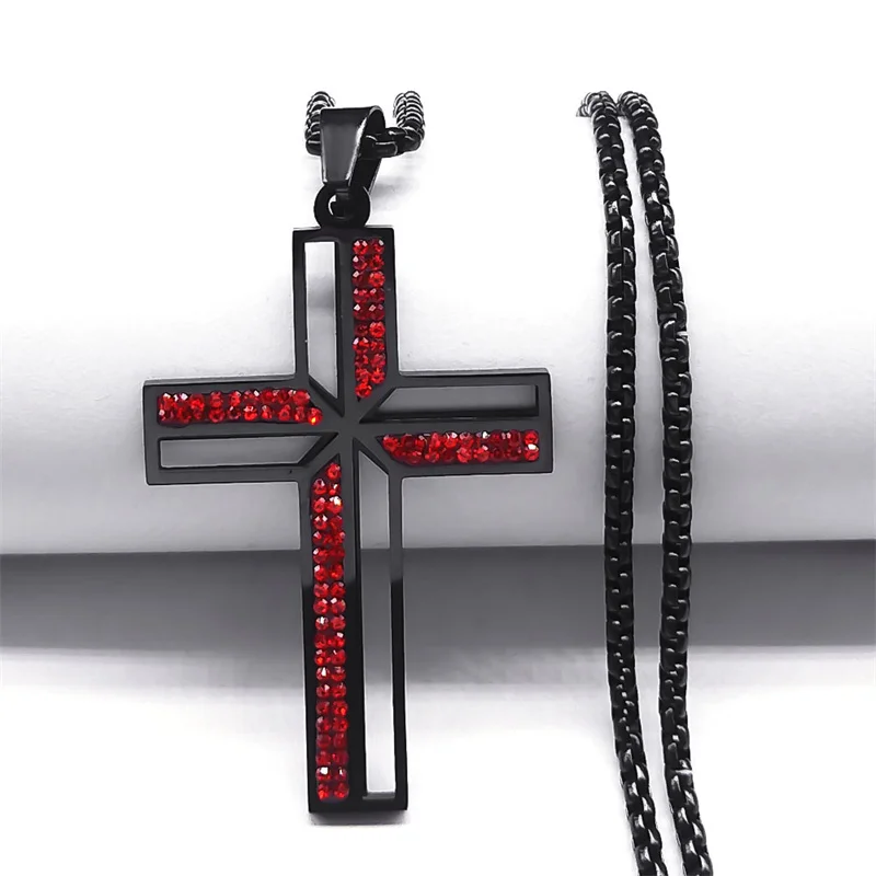 MERTTURM Crocifisso Collana Uomo, Acciaio Inossidabile con Collana Uomo Pendente Croce Singolo, Regali per Gioielli Cristiani, Argento Nero(Resistente allo Sbiadimento e al Sudore