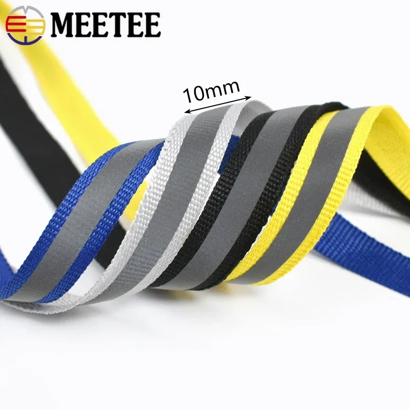Reflective Nylon Webbing Fluorescent Safety Ribbon - 10 Yards, 10mm Wide