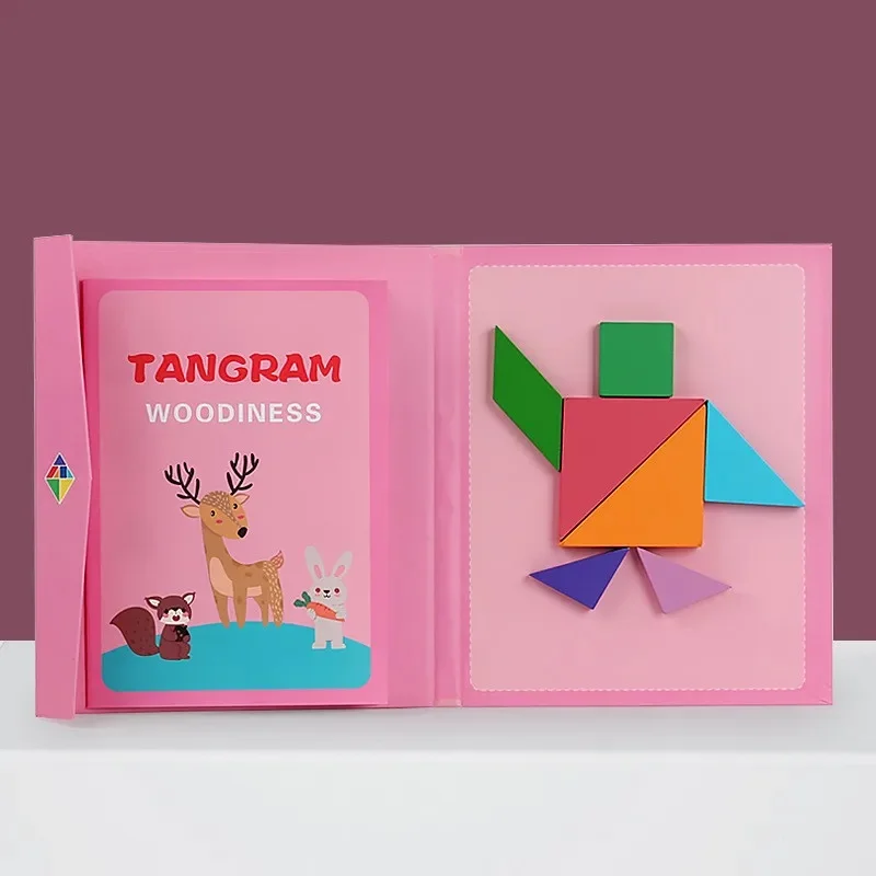 Portable Magnetic Tangram Board Wooden 3D Puzzles For Children Learning Intelligence wooden puzzles magnetic puzzle toys wooden toys puzzle toys
