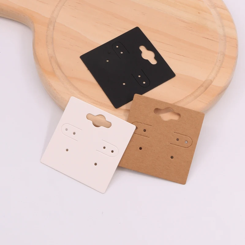 

Customize logo Earring Display Cards Kraft Pape Packaging Jewelry Holder 5x5cm Black White Brown Earring Studs Drop Cards 100pcs