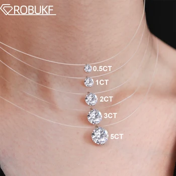 D VVS1 0.5-5 Carat Moissanite Pendant Necklace For Women 925 Sterling Silver Transparent Fishing Line Chain Party Jewelry GRA 1