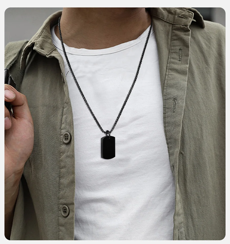 Vnox Kleine dicke Erkennungsmarken-Halsketten für Männer und Jungen, militärischer Hundemarken-Anhänger, schwarz-silberfarbenes Edelstahl-Halsband, Geschenk für Ihn – Detail 4