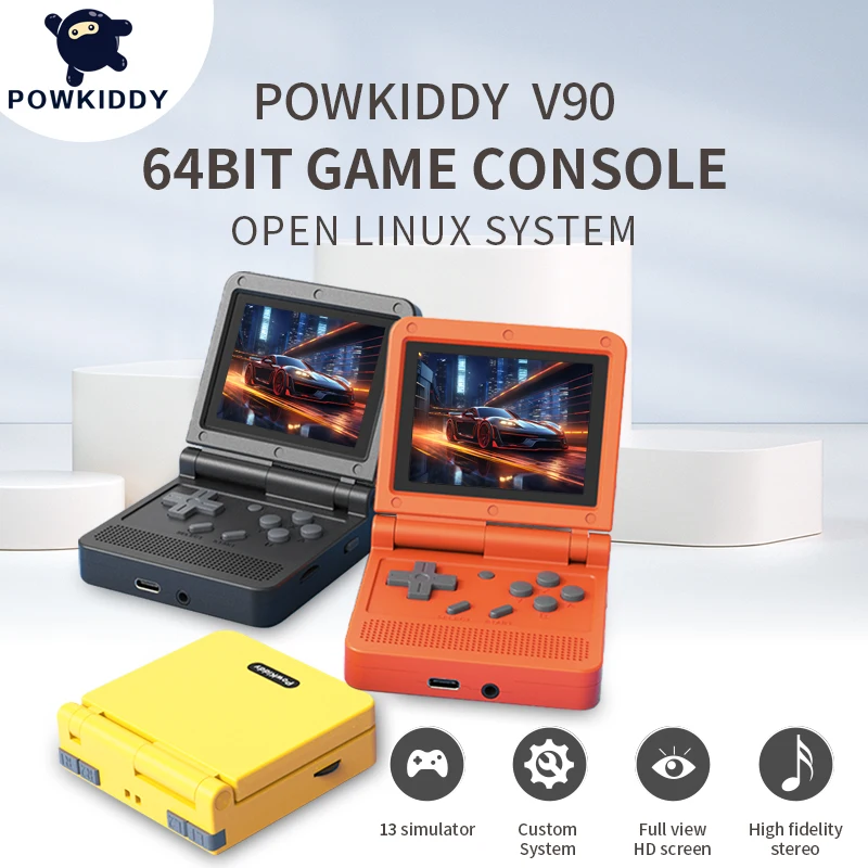 

POWKIDDY V90 NEW Portable Handheld Flip Mini Retro Game Machine 3-Inch IPS Screen Double Open System PS1 Children's Gifts